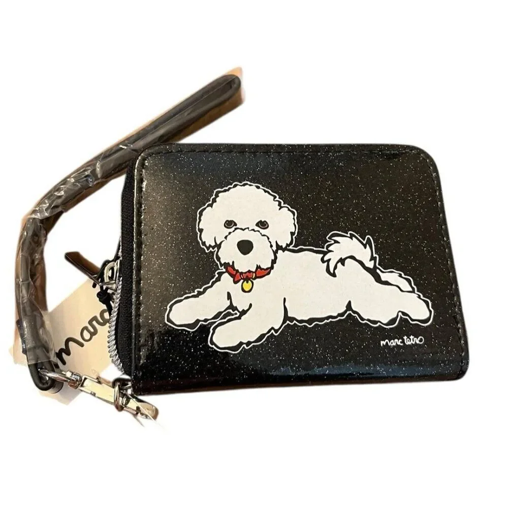 White Bichon Frise Poodle Black Zip Wallet Wristlet New Gift Boxed Marc Tetro